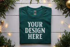 Gildan 5000 Forest Green Folded Christmas Mockup, G5000 mock Product Image 1
