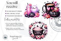 Pastel Goth Halloween Drinks - Kawaii Spooky Clipart PNG Product Image 2