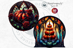 Halloween Gothic stained Glass Pumpkin Clipart Product Image 10