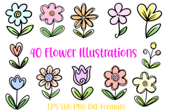 40 Heart Doodle Hand Drawn Flowers Flora SVG Clipart Illustrations by Squeeb Creative