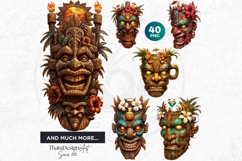 Tiki Masks Cliparts Set, Polynesian Art, Tiki bar, hawaiian Product Image 10