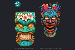 Tiki Masks Cliparts Set, Polynesian Art, Tiki bar, hawaiian Product Image 3