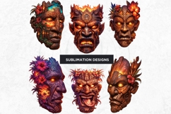 Tiki Masks Cliparts Set, Polynesian Art, Tiki bar, hawaiian Product Image 6