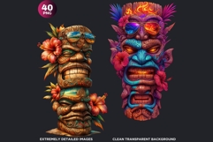 Tiki Totems Cliparts Set, Polynesian Art, Tiki bar, hawaiian Product Image 3