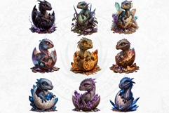 Cute Baby Dragons Clipart set, dragon egg, Fantasy PNG Product Image 4