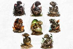 Cute Baby Dragons Clipart set, dragon egg, Fantasy PNG Product Image 8