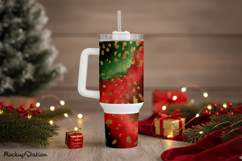 Christmas 40 oz Quencher Tumbler Wrap PNG | Holiday Cheetah Product Image 1