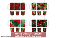 40 oz Stanley Tumbler Wrap PNG | Festive Cheetah Sublimation Product Image 1