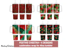 40 oz Stanley Tumbler Wrap PNG | Festive Cheetah Sublimation Product Image 1
