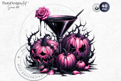 Gothic Halloween Drinks - Witchy Pink &amp; Black Clipart PNG Product Image 10