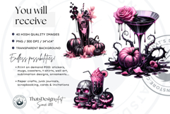 Gothic Halloween Drinks - Witchy Pink &amp; Black Clipart PNG Product Image 2
