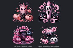 Gothic Halloween Drinks - Witchy Pink &amp; Black Clipart PNG Product Image 3