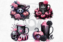 Gothic Halloween Drinks - Witchy Pink &amp; Black Clipart PNG Product Image 4