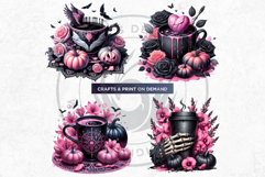 Gothic Halloween Drinks - Witchy Pink &amp; Black Clipart PNG Product Image 7