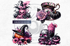 Gothic Halloween Drinks - Witchy Pink &amp; Black Clipart PNG Product Image 9