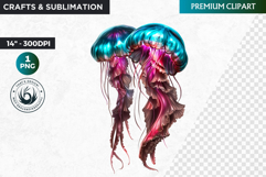 Neon Jellyfish,Techno Nature Clipart, futuristic, cyberpunk Product Image 1