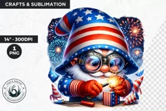 4th of July clipart, patriotic gnome, gnome png, fireworks Product Image 1
