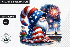 4th of July clipart, patriotic gnome, gnome png, fireworks Product Image 1