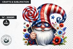 4th of July clipart, patriotic gnome with lollipop,gnome png Product Image 1