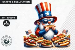 4th of July clipart, patriotic gnome with hot dog, gnome png Product Image 1