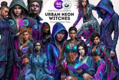Urban Neon Witches Sublimation Graphics, Cyberpunk PNG Product Image 1