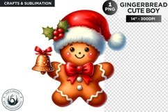 Gingerbread man with santa hat &amp; Christmas bell png clipart Product Image 1