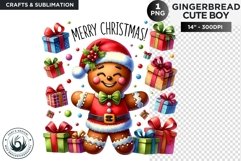 Gingerbread man with gifts &amp; santa hat png clipart Product Image 1