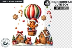 Gingerbread man and house in hot-air balloon png clipart Product Image 1