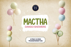 Matcha Dango Skewers Clipart Bundle 4 PNG Product Image 1