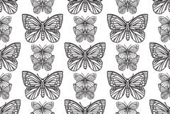 Line art botanical butterflies seamless pattern vector Product Image 1