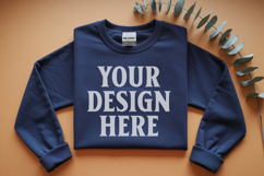 Navy Gildan 18000 Folded Flat Lay Mockups Product Image 1