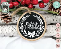Merry Christmas SIgn SVG, Merry Christmas Wreath SVG, Bow Product Image 3