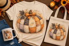 Patchwork Pumpkin PNG | Cozy Fall Pumpkin Sublimation Design Product Image 1