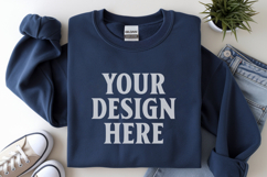 Navy Gildan 18000 Folded Flat Lay Mockups Product Image 1