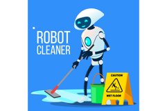 Robot Cleaner Washing The Floor With Bucket And Mop In Hand Product Image 1