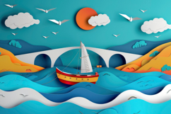Abstract Paper Art of Summer Sea Scenery Background Product Image 1