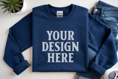 Navy Gildan 18000 Folded Flat Lay Mockups Product Image 1