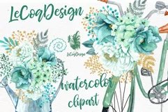 Mint Watercolor Flowers WATERCOLOR CLIP ART Spring Flowers  Product Image 2
