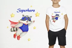 The watercolor raccoon - superhero. Sublimation design Product Image 1
