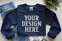 Navy Gildan 18000 Folded Flat Lay Mockups Product Image 1