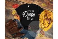 Fall Flat Lay T-shirt Mockup Bella Canvas 3001 Black Ladies Product Image 1