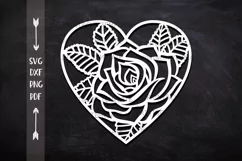 Heart Rose Floral cutting Wedding paper cut svg laser cut Product Image 1