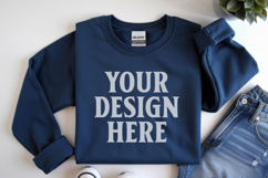 Navy Gildan 18000 Folded Flat Lay Mockups Product Image 1