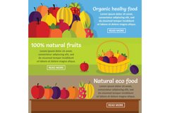 Fruits organic banner horizontal set, flat style Product Image 1