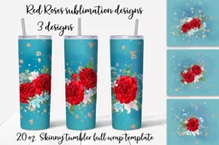 Red Roses sublimation design. Skinny tumbler wrap design. Product Image 1