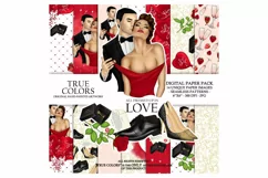 Valentines Day Couple Love Digital Paper Red Dress Girl Fash Product Image 1