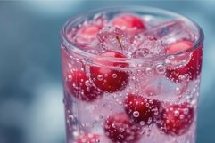 Closeup of sparkling cherry soda with fresh cherries and bub Product Image 1
