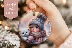 Winter Girl &amp; Polar Bear Ornament PNG Product Image 1