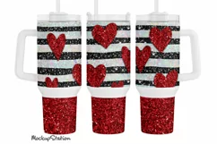 Valentine's 40 oz Quencher Tumbler Wrap PNG | Glitter Hearts Product Image 1