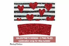 Valentine's 40 oz Quencher Tumbler Wrap PNG | Glitter Hearts Product Image 2
